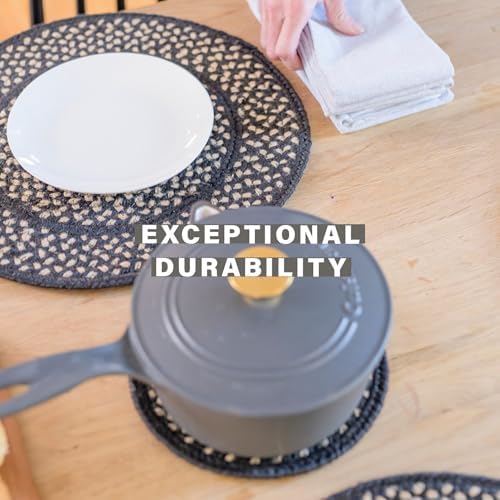 Homespice Manchester Braided Trivets for Primitive Decor, Round 8" Set of 6