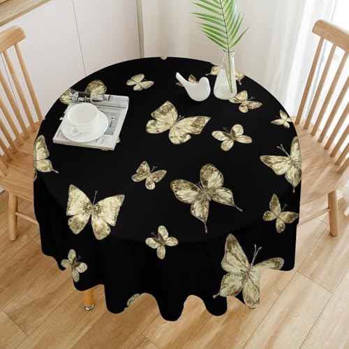 Golden Butterfly Tablecloth, Vintage Luxury Yellow Golden Butterflies Print Table Cloth for Kitchen Dining Coffee Table Outdoor Party Decor, 70x70in