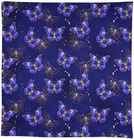 Dark Purple Butterfly Tablecloth, Luxury Golden Blue Purple Butterfly Print Table Cloth for Outdoor Patio Party Picnic Wedding Indoor Kitchen Dinner Table Decor 55x55in