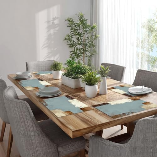 Batmerry Grey and Beige Art Painting Linen Placemats Set of 8, Brushstrokes Abstract Brush Painting Washable Table Mats for Kitchen Table Thickened Heat Insulation Dining Set Indoor Outdoor 12X18 in
