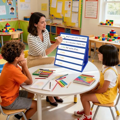 EAMAY Magnetic Desktop Tabletop Stands Pocket Chart Foldable Small Dry Erase Board Classroom Tool for Kids Education (12W*15L, Magnetic)