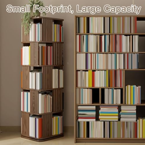 GAMAK Rotating Bookshelf 2-4 Tier Revolving Bookcase 360 Display Floor Standing Bookcase Storage Rack Wood Book Shelf Organizer for Bedroom Living Room Study Room (Color : Wood, Size : Two)