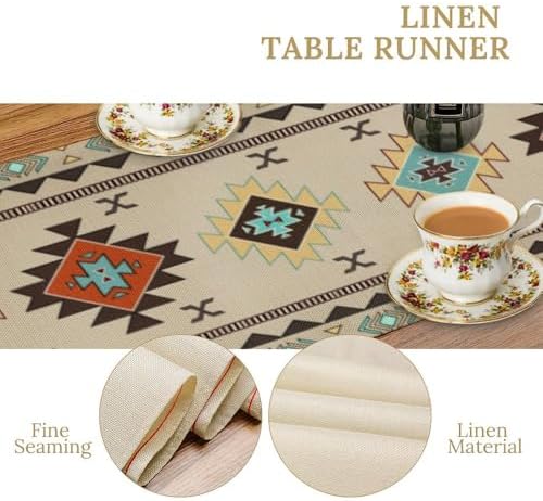 Aztec Southwest Table Runner,Ethnic Style Design Geometric Table Runners Dresser Scarves Table Setting Decor for Garden Farmhouse Wedding Party Holiday Dinner Home 13x120 Inch