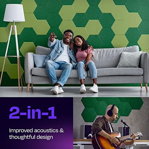 Acoustic Panels 12-Pack Soundproof Wall Panels 12"X10.4"X0.4" Sound Panels High Density Sound Dampening Panels - [Dark Green Hexagon]
