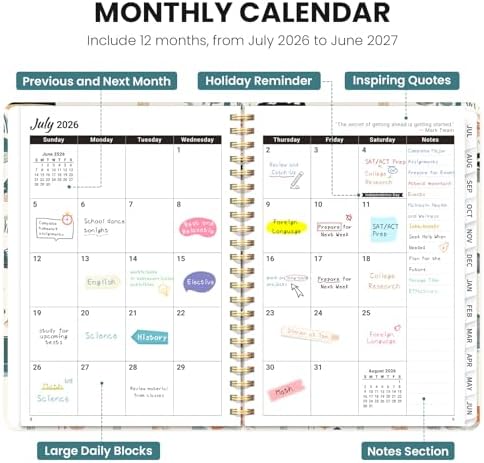 Large Planner 2026-2027, A4 (8.5" x 11") Hardcover Weekly & Monthly Planner July 2026 - June 2027 with Monthly Tabs, Academic Planner for School, Work and Office, Mushrooms Grove