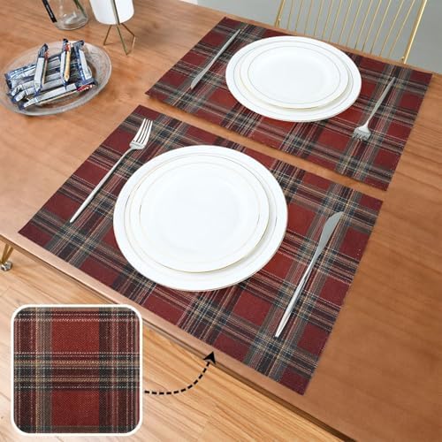 ALAZA Red Plaid Tartan Set of 6 Placemats Rectangle Table Mat for Dining Table Restaurant Kitchen Home Decor, 12" x 18"