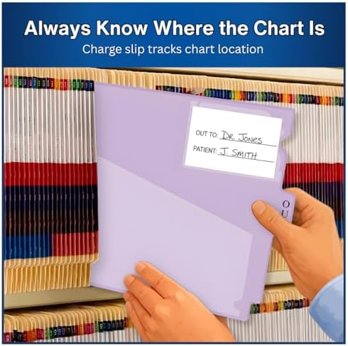 Doctor Stuff - Center Tab Vinyl Out Guides, Diagonal Cut Front Pocket, Top Charge Out Slip Pocket, Plastic File Folder, Letter Size 9" x 13-1/4", Lavender, 100/Box
