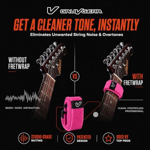 Gruv Gear Fret Wrap & Guitar Mute, Fretwrap for Acoustic, Electric & Bass | String Dampener Recording, Tapping & Practice Accessory (1 Pack, Small Pink, Fits 4 String Bass, 6 String Guitar)