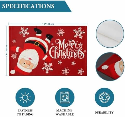 Red Merry Christmas Placemats Set of 6, Funny Hanging Santa Heat Resistant Washable Table Place Mats Snow Winter Holiday Cotton Table Linens Party Holiday Decor for Kitchen Dining Outdoor Indoor