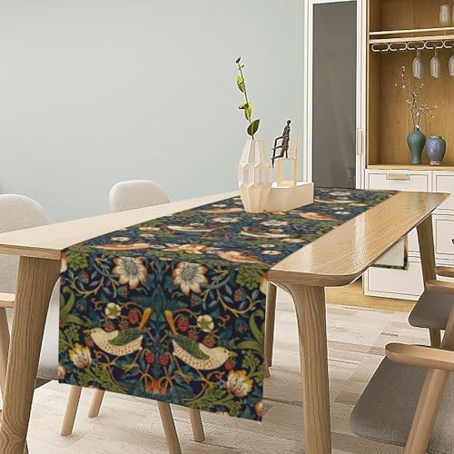 William Morris Strawberry Thief Floral Botanical Art Table Runner Vintage Flowers Table Runner for Dining Table Decor 13 x 120 Inch