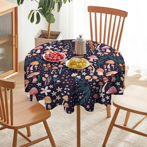 Retro Mushroom Tablecloth, Cartoon Forest Mushroom Florals Leaves Woodland Garden Table Cloth for Kitchen Dining Coffee Table Outdoor Party Decor, 36x36in