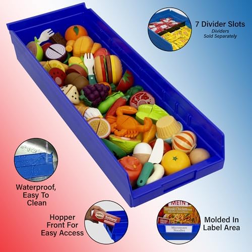 Akro-Mils 30184 Heavy Duty Plastic Shelf Bins, 24"x 8"x 4", Red, 6-Pack