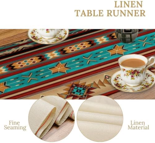 Aztec Table Runner,Ethnic Style Design Geometric Table Runners Dresser Scarves Table Setting Decor for Garden Farmhouse Wedding Party Holiday Dinner Home 13x120 Inch