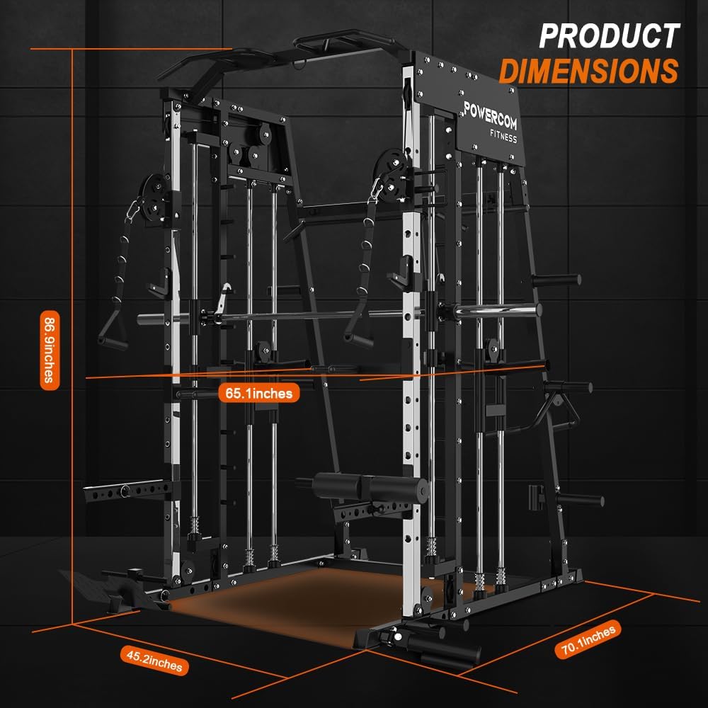 Power Cage 2300lbs Smith Machine Squat Rack with LAT-Pull Down System & Cable Crossover Machine, Training Equipment with Leg Hold-Down Attachment Weight Cage for Home Gym
