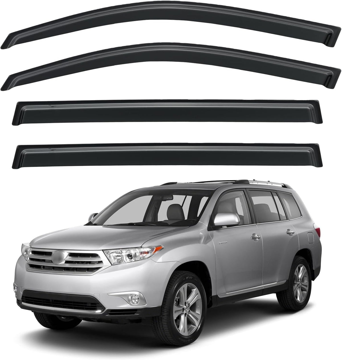 Window Visors Rain Guards Shield for 2008-2013 Toyota Highlander, Out-Channel Window Vent Wind Deflectors Visors Shades for 08-13 Highlander Hybrid