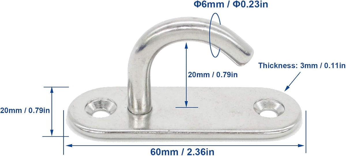 Stainless Steel Ceiling Hooks & Wall Hangers - Heavy Duty M6 Screw Mount, Rust-Proof Anchor Straps for Garage, Outdoor, Storage (4-Pack)