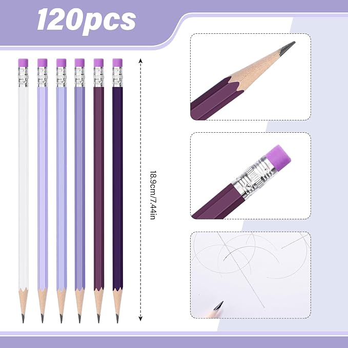 TecUnite 120 Pcs #2 HB Pencils with Eraser,Purple Series