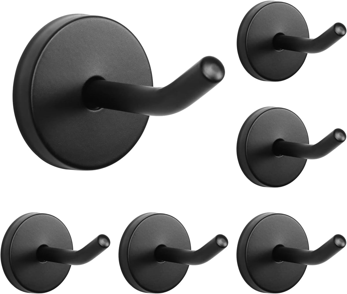 NearMoon Coat Hooks, Wall Hooks for Hanging Hat Hurse Robe, 304 Stainless Steel Heavy Duty Towel Hangers for Bathroom Livingroom Hotel Kitchen Garage, 6 Pack (2 Inch, Matte Black)