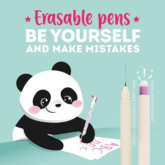 LEGAMI - Set of 14 Cute Erasable Gel Pens with Thermosensitive Erase Ink, Range of ink colours & barrel designs, 0.7mm Tip, Animal Designs, Panda, Bunny, Unicorn etc