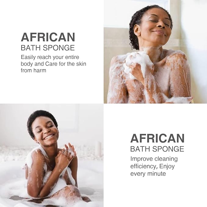 UJFQBH 3 Pieces African exfoliating net African Net Long Net Bath Sponge Exfoliating Shower Body Scrubber Back Scrubber Skin Smoother,Great for Daily Use (Purple、Gray、Brown)