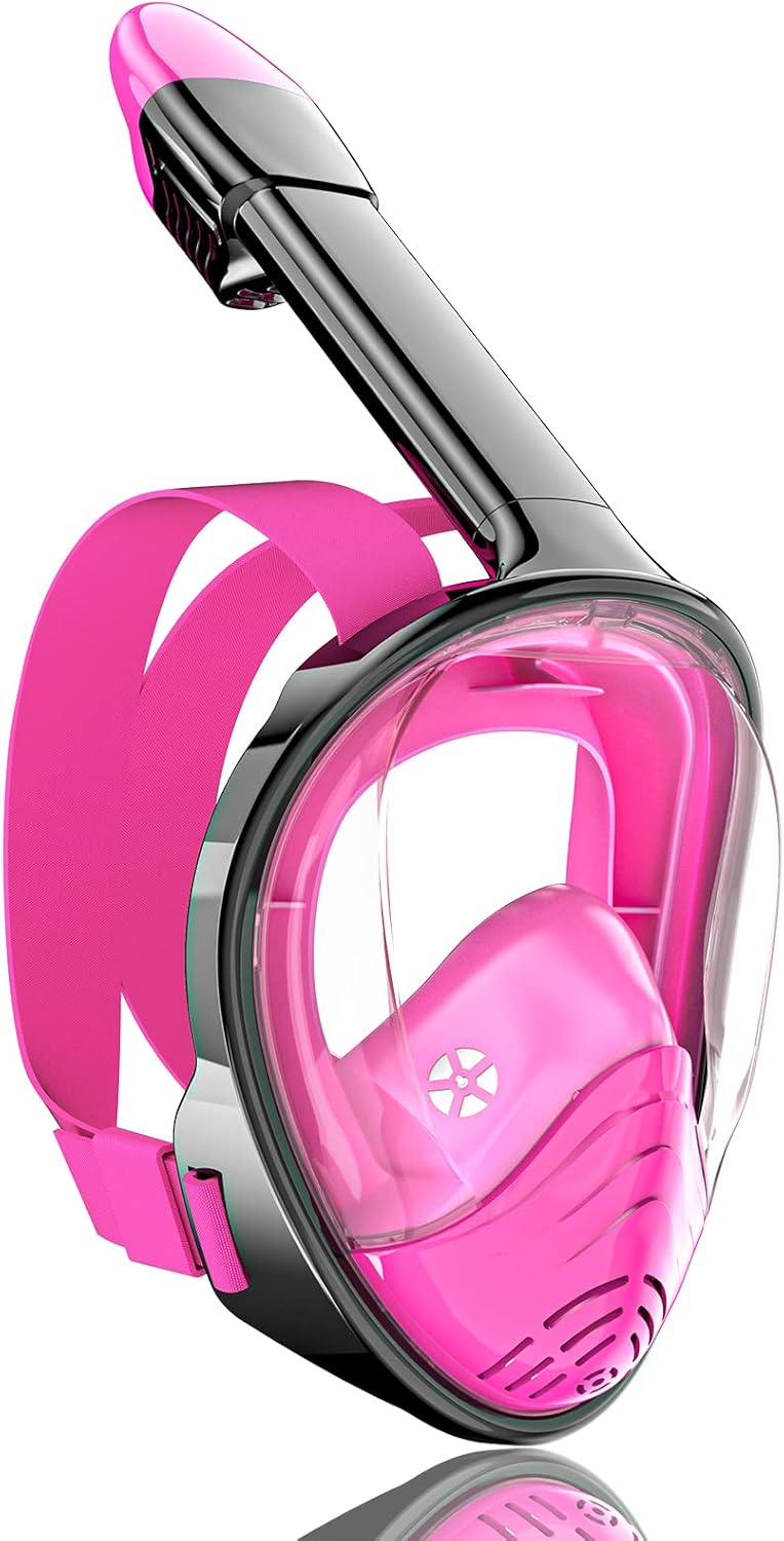 QingSong Full Face Snorkel Mask for Adults, Snorkeling Gear with Camera Mount, 180 Degree Panoramic View Snorkel Set Anti-Fog Anti-Leak