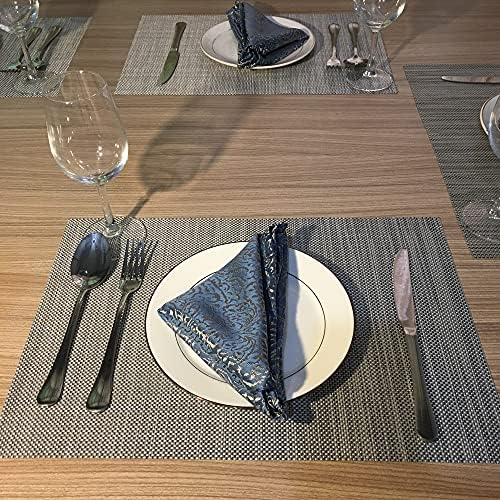 WAZAIGUR Placemats Crisscross Woven Vinyl Place Mats Set of 6 Silver&Black