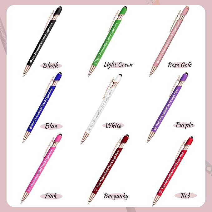 STREADVE 100 Personalized Custom Pens Engraved Writing Pen with Name Logo, Customized Promotional Items Stylus Pen Gifts for Women Realtor Quinceañera Wedding Business, Pink