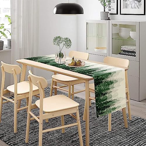 Green Forest Pine Trees Table Runner, Woodland Tabletop Scarf Home Kitchen Holiday Decor, Seasonal Farmhouse Rustic Dining Decorations Party Supply 13 X 120 Inch