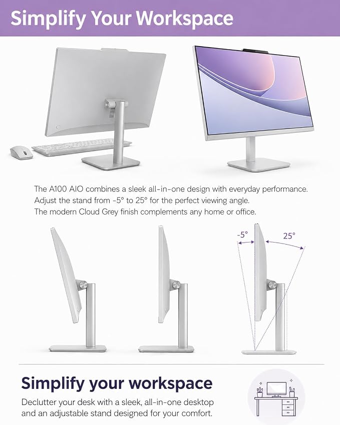 Lenovo 24" All-in-One Desktop Computer, Intel N100 Processor, 16GB RAM, 1TB SSD, FHD Display, Space-Saving Design for Home, Office &Business, Wi-Fi 6, HDMI Out, Windows 11, Wireless Keyboard & Mouse