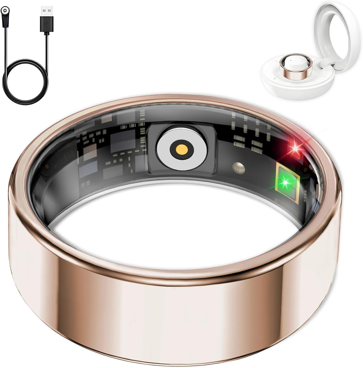 Smart Ring for Women Men, Sleep Tracker Ring, Waterproof Fitness Tracker Health Rings with Heart Rate Monitoring,Blood Oxygen,Stress Distance Calories Steps Tracking,No Subscription Fee(Rose Gold,#12)