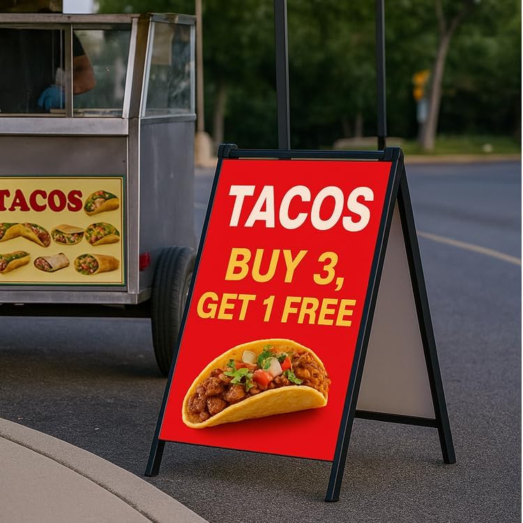 24”x36" Premium Heavy-Duty A-Frame Sign Stand – Holds 2 Insert Boards + 1 Hanging Sign | Weatherproof Sidewalk Sign Holder for Business, Real Estate, Restaurants & Events (STAND ONLY) (4)