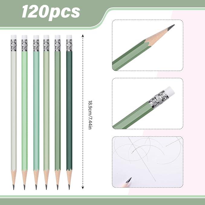 TecUnite 120 Pcs #2 HB Pencils with Eraser,Green Series