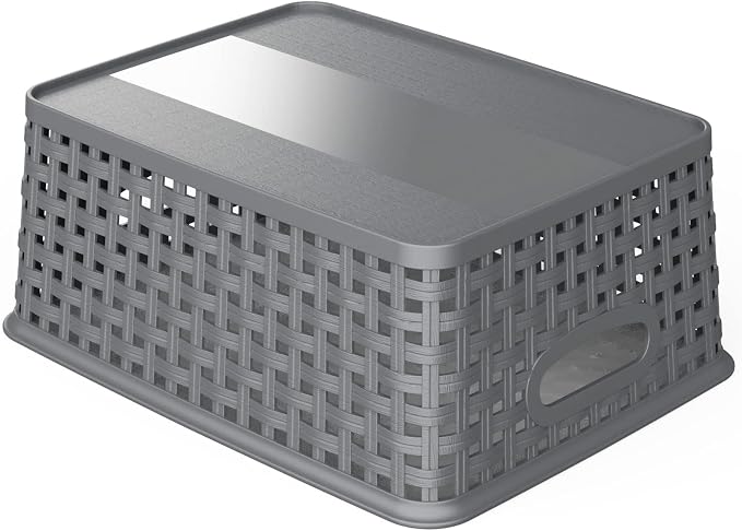 WYT Weave Storage Organizer Baskets, Grey 6-Pack Plastic Woven Baskets, 10.1" x 7.55" x 4.1"