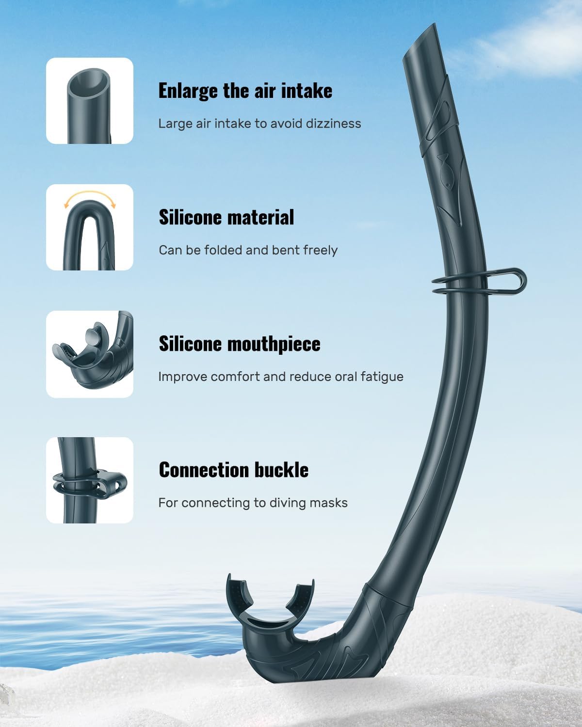 W WSTOO Adults Diving Snorkel Breathing Tube Silicone Flexible Foldable Snorkel Anti-Drop for Freediving Swim Training,Diving and Scuba Diving,Easy to Carry for Travel