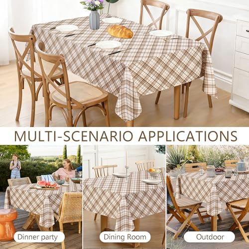 DWCN Checkered Tablecloth, 60 x 102 Inch, Rectangular, Brown and White