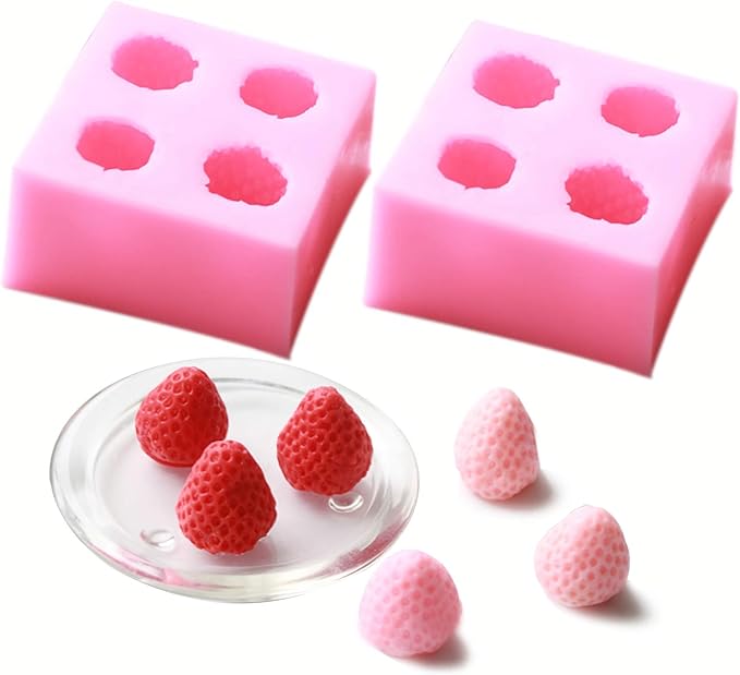 2 Pieces 3D Strawberry Silicone Mold,Food Grade Safety Silicon Materials for Baking Mousse Dessert Molds Ice Cube Jello Cake Chocolate Truffle Mold Pastry Fruit Shape Ice Cream Mould
