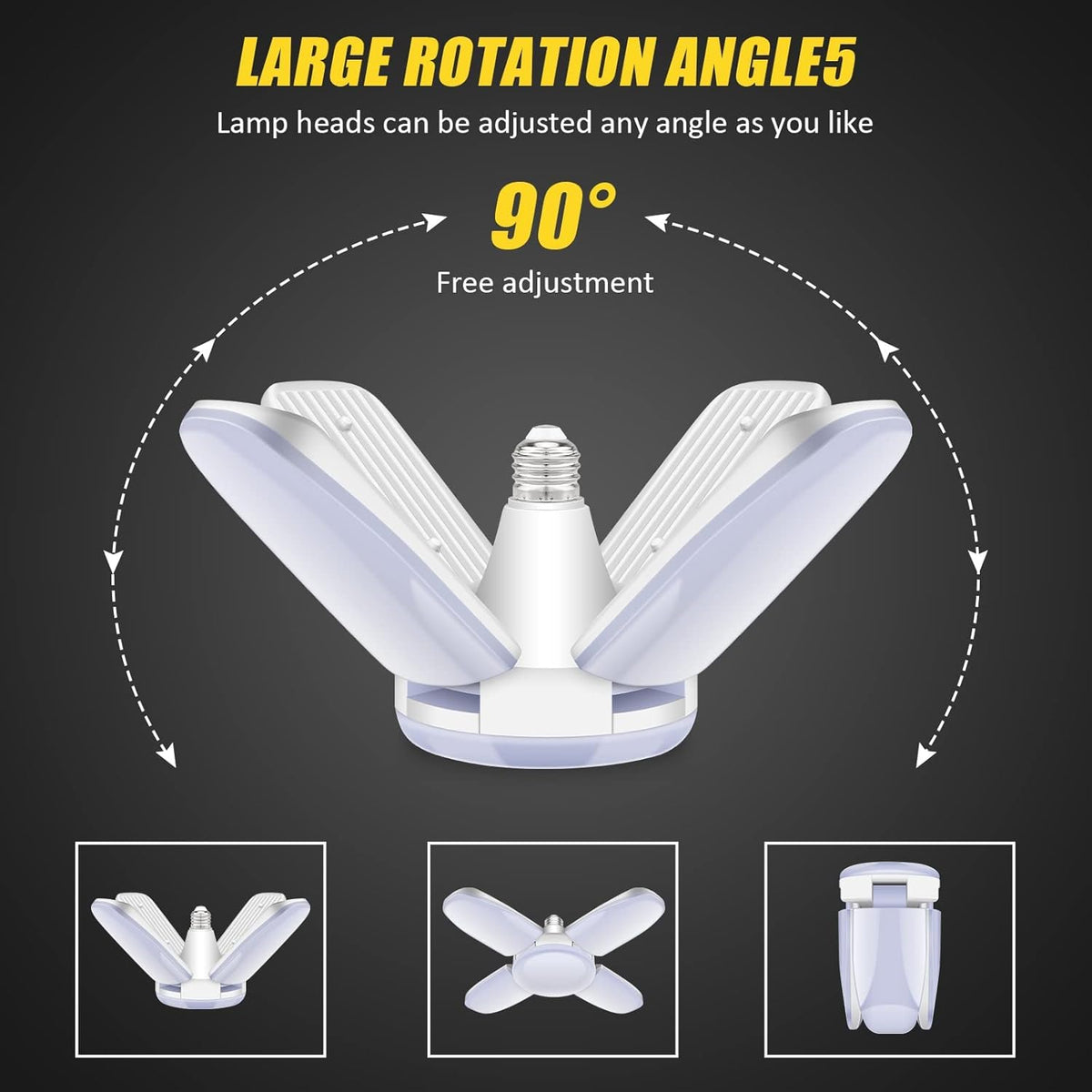 LED Garage Lights 2 Pack, 4 Foot Adjustable Ceiling Light, 6500k 8000LM Deformable E26/E27 Garage Lights for Shop, Basement, Workshop