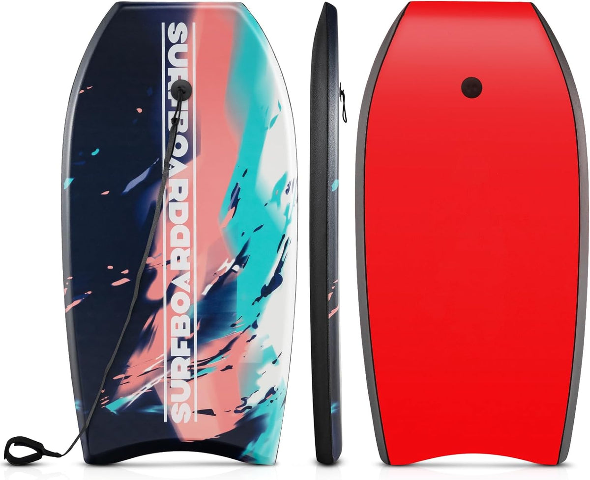 Goplus 41''/37''/33'' Lightweight Body Board for Beach, Surf Board with EPS Core, XPE Deck, HDPE Slick Bottom, Wrist Leash, Bodyboard for Kids Adults Surfing