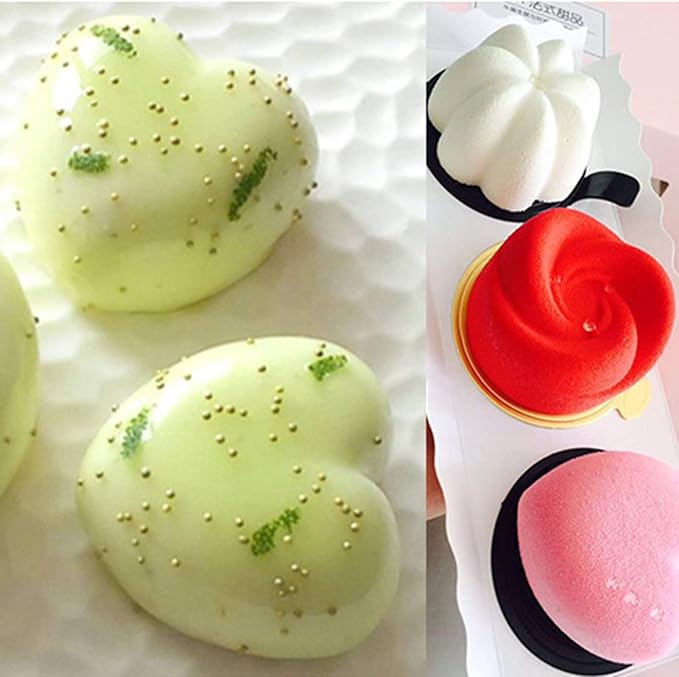 OCPO KITCHEN Mini Heart Silicone Molds for Baking Mousse Cake, Candy, Chocolate, Pastry, Truffle, Cupcake, Jelly, Cookie, Pudding, Cake Decoration Mold, 3D Heart Shape (15-Cavity)