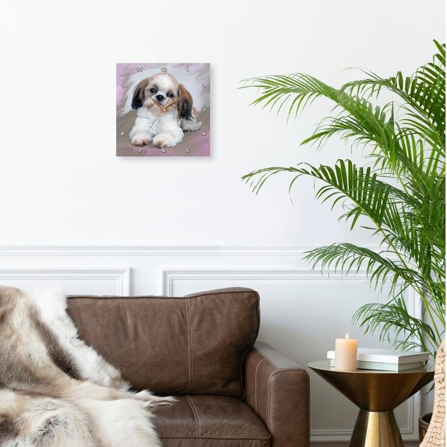 3dRose Wall Clock Silent - 13 inch - Shih Tzu Puppy - Dogs Shihtzu