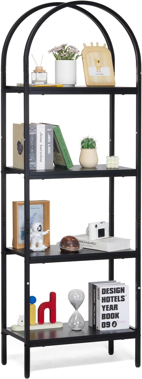 VEVOR Metal Bookshelf, 4-Tier Arched Industrial Bookshelf, Small Rustic Vintage Storage Bookcase with Open Shelves, Freestanding Display Shelving Unit Storage Rack, for Living Room, Bedroom & Office