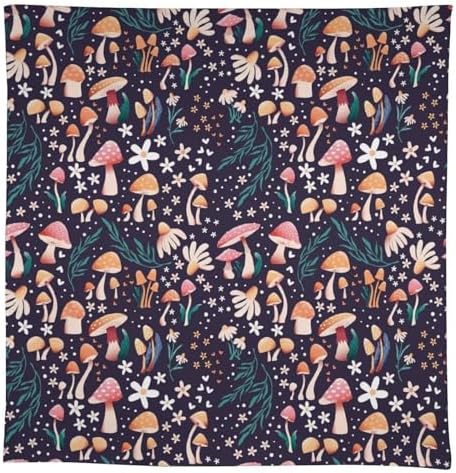 Retro Mushroom Tablecloth, Cartoon Forest Mushroom Florals Leaves Woodland Garden Table Cloth for Kitchen Dining Coffee Table Outdoor Party Decor 55x55in