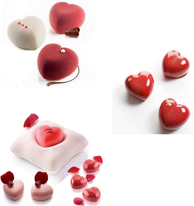 OCPO KITCHEN 3D Heart Silicone Molds for Baking Mousse Cake, 3D Silicone Baking Mold for Candy Pastry Chocolate Truffle Cupcake Jelly Cookie Pudding Cake Decoration Mold, 3D Heart Shape (8-Cavity)