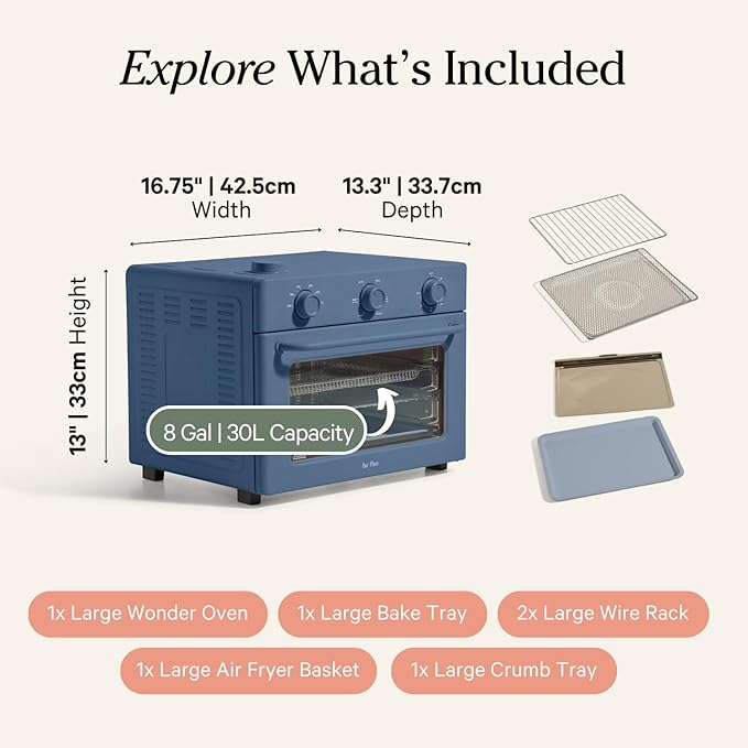 Our Place Large Wonder Oven | 6-In-1 Toxin-Free Air Fryer & Toaster with Steam Infusion | Family-Sized 32QT, 1700W Countertop Design | Includes Bake Tray, Fryer Basket, Large Racks | Blue Salt