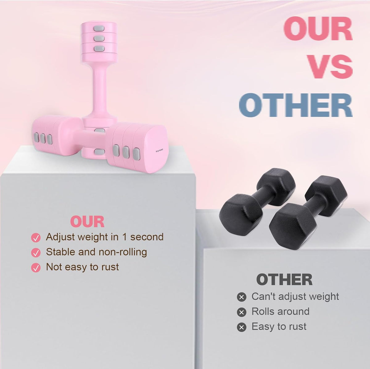Adjustable Dumbbell Set of 2, 4 in 1 Free Weights Dumbbells Set for Women with Fast Adjustment, Each 2lb 3lb 4lb 5lb Hand Weights Set for Home Gym & Outdoor Exercise Training