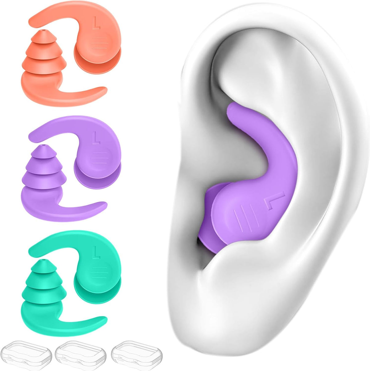 Swimming Ear Plugs for Adults,3 Pairs Waterproof Reusable Silicone Swim Earplugs for Swimming Surfing Snorkeling Showering and Water Pool,Beach,Ocean (Adults & Teens 14+)