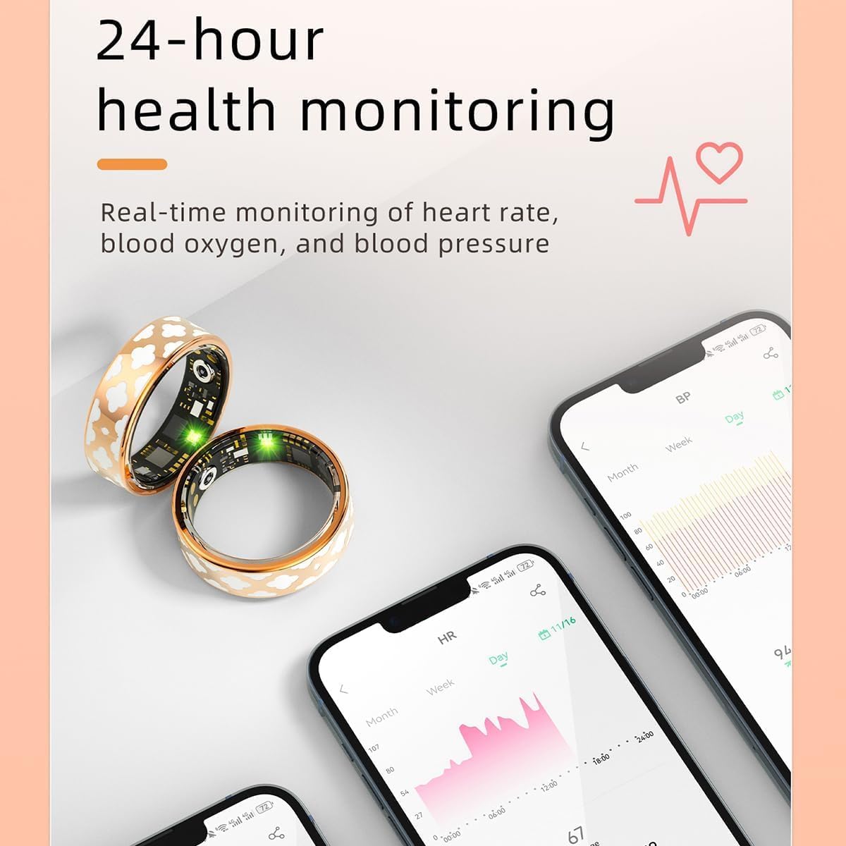 Smart Ring Health Tracker for Women Men, Fitness/Sleep/Stress/HR Tracker, Fitness Tracker with Steps, Distance & Calorie Count, iOS & Android Compatible, IP68 Waterproof (13#)