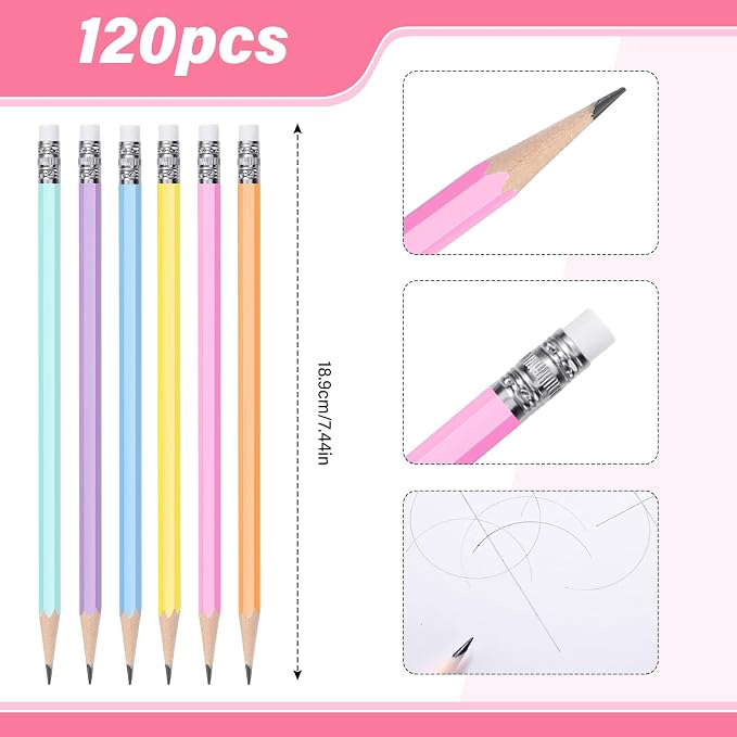 TecUnite 120 Pcs #2 HB Pencils with Eraser,Pastel