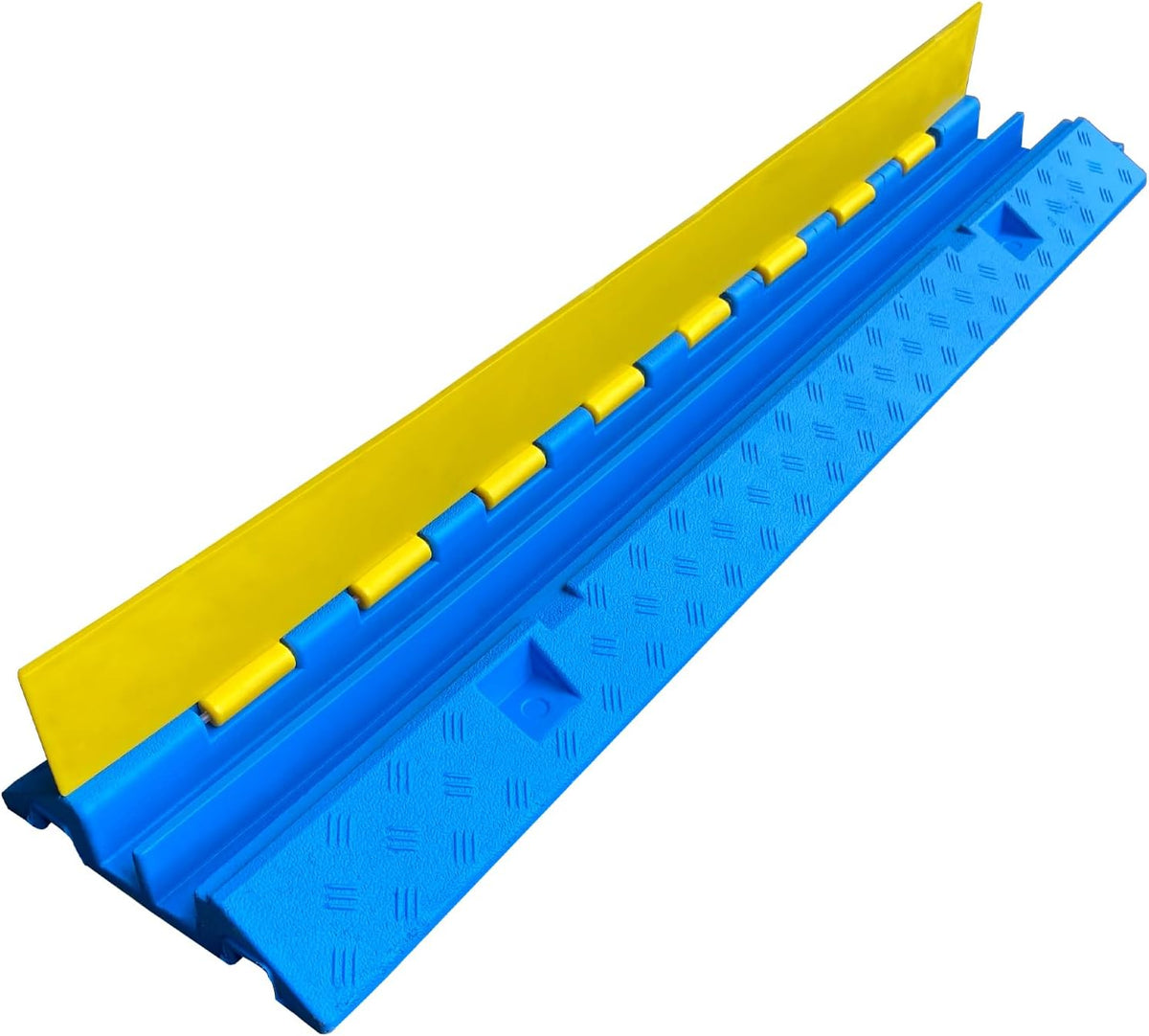 1 Pack Blue Rubber Cable Ramp Hose Cable Protector Ramp 2 Channel 22000Lbs Load Capacity Traffic Speed Bump Wires Power Lines Extension Cord Cover for Indoor Outdoor (B2XC06-1)…