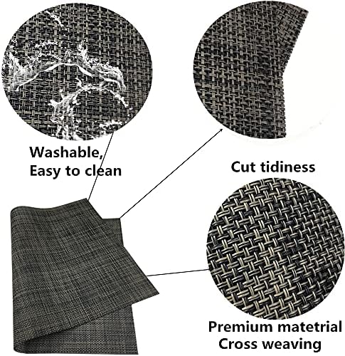 WAZAIGUR Placemats Crisscross Woven Vinyl Place Mats Set of 4 Grey
